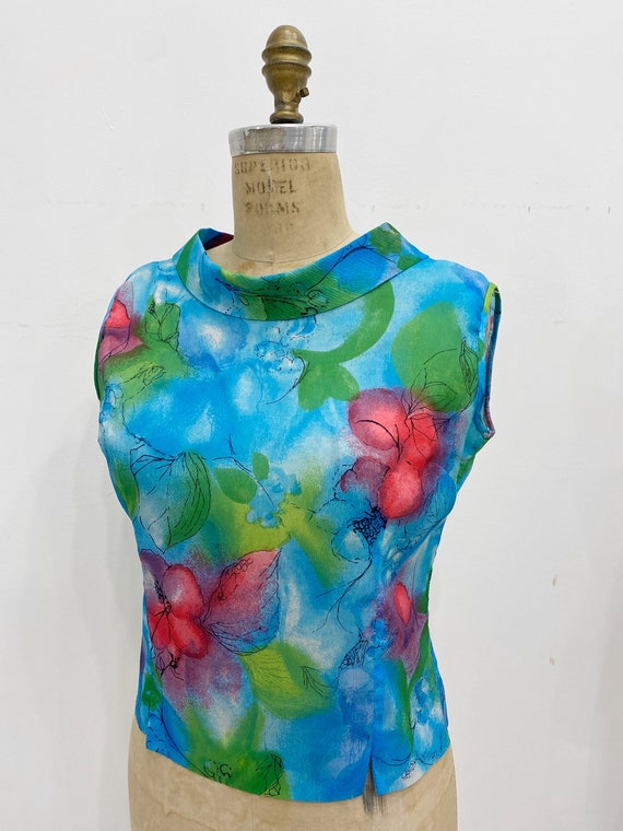 Bold colourful artistic floral 1960's sleeveless … - image 4