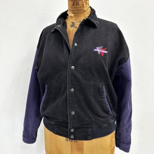 Purple and Black Denim Bomber Race Car Jacket. Made in Canada. Size L ...