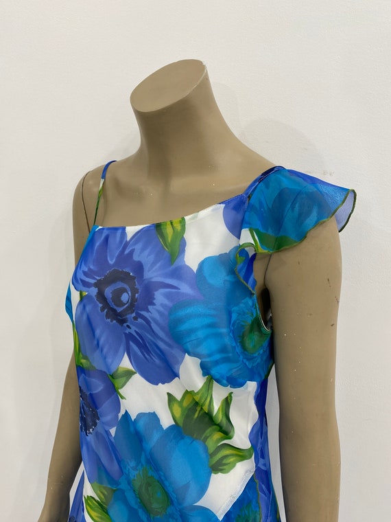 Y2K sheer blue floral asymmetrical ruffle dress. … - image 2