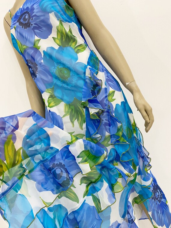 Y2K sheer blue floral asymmetrical ruffle dress. … - image 4