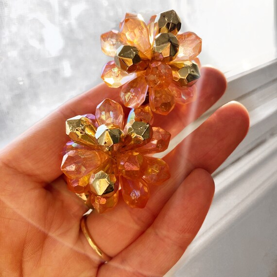 Fun 1960's gold and peach cluster clip ons. - image 1