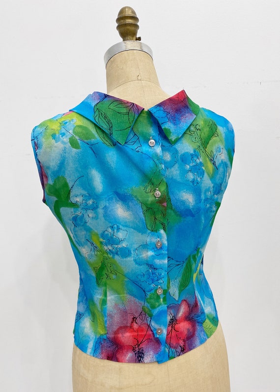 Bold colourful artistic floral 1960's sleeveless … - image 8