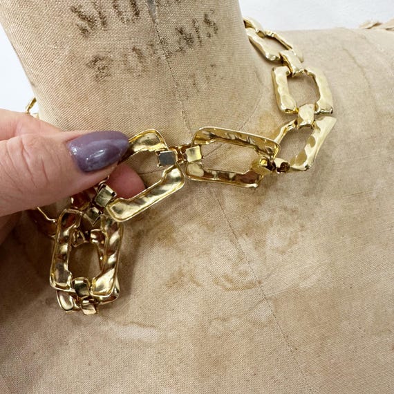 Chic gold rectangular chain link necklace and ear… - image 4