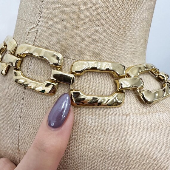 Chic gold rectangular chain link necklace and ear… - image 7