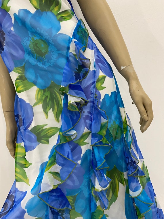 Y2K sheer blue floral asymmetrical ruffle dress. … - image 6