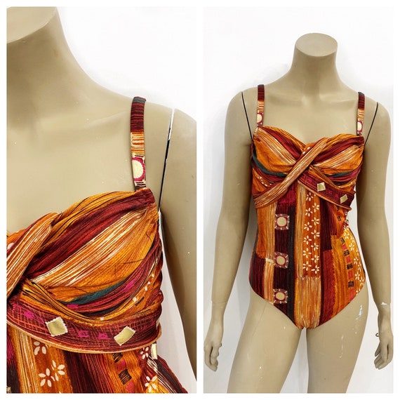 Glam Gold Accented One Piece Bathing Suit. Made in Canada. Size M. Etsy Canada