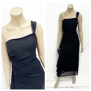Y2K one shoulder ruched maxi dress with side ruffle. Size S.