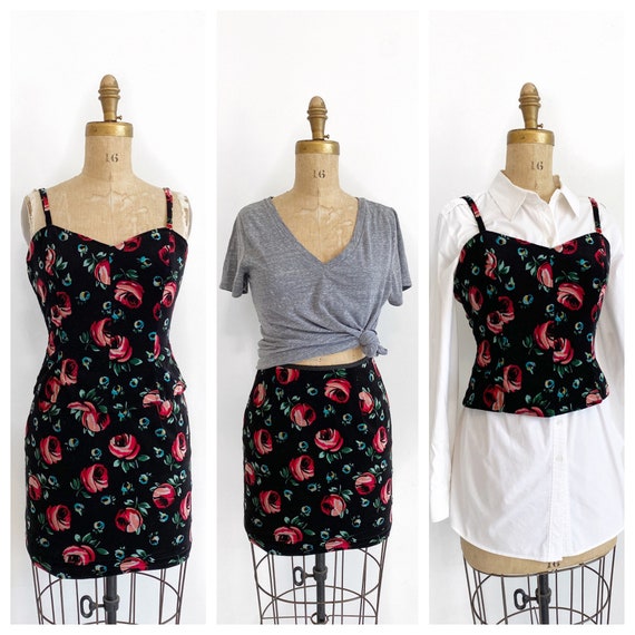 Two piece floral velvet ESPRIT set, tank and mini