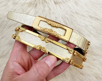 Suzi Roher Gold Silver Station Stretch Belt, Size L - Etsy display picture 2