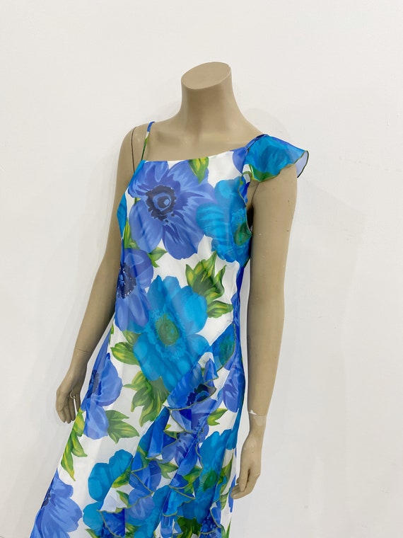 Y2K sheer blue floral asymmetrical ruffle dress. … - image 3