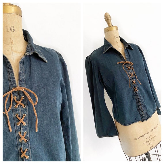 Bill Blass Boho Denim Suede Lace up 