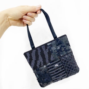 Satin Y2K sequin and beaded patterned handbag.
