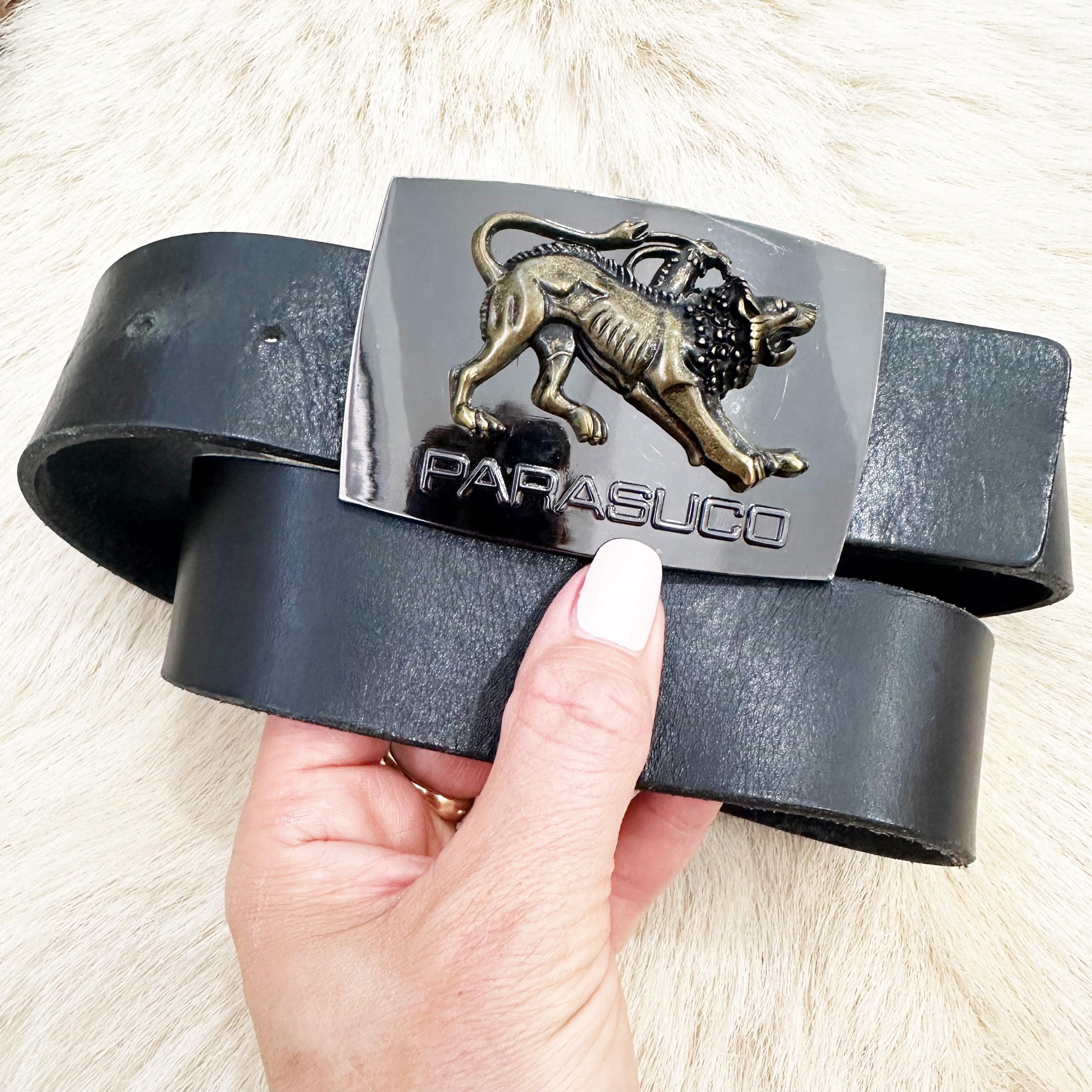 Y2K Parasuco Lion Buckle Leather Rocker Belt. Made in Canada