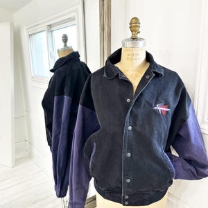 Purple and Black Denim Bomber Race Car Jacket. Made in Canada. Size L ...
