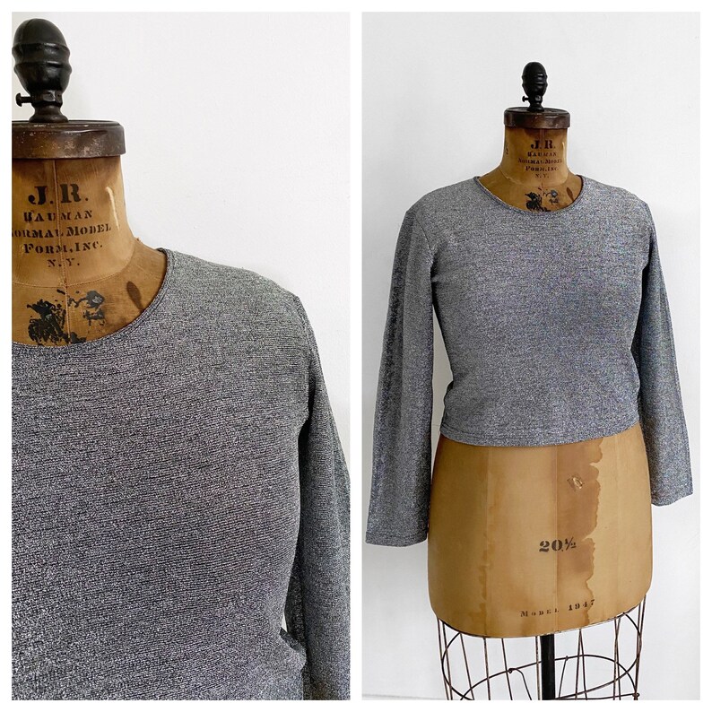Sparkly silver scoop neck stretch top Size XL.
