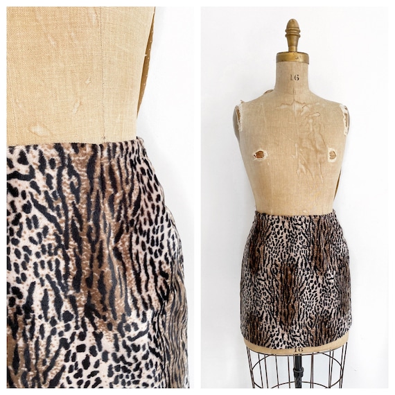 Leopard velvet faux fur mini skirt, 1990s club wea