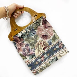 Handmade gorgeous floral tapestry catch bag/sewing bag.