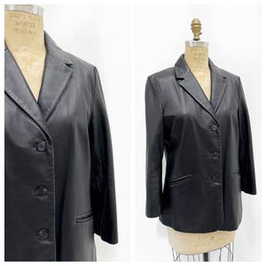 Veste blazer classique en cuir souple noire de l'an 2000. Taille L.