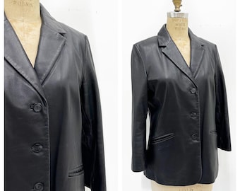 Y2K classic black soft leather blazer jacket. Size L.