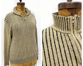 Slouchy speckled ribbed knit acrylic quarter zip pullover sweater. Size XL.
