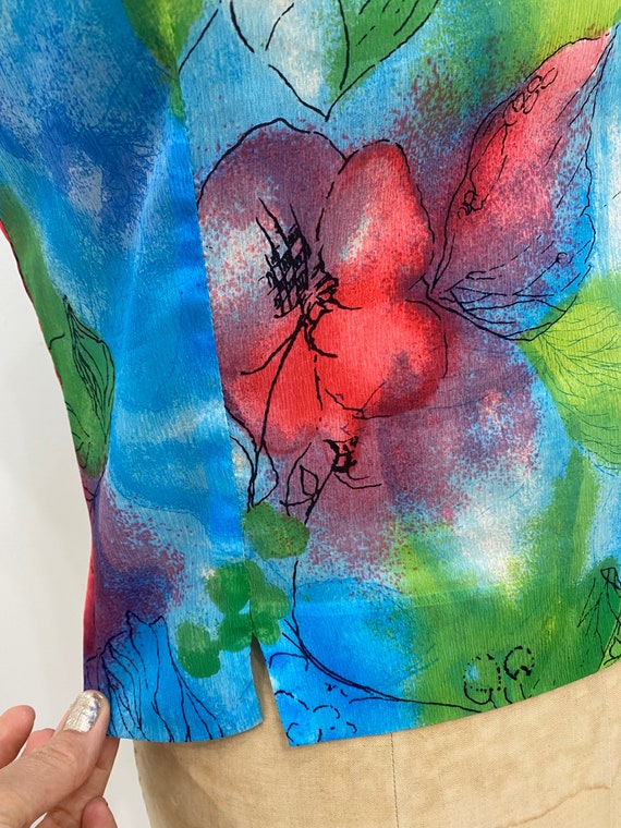 Bold colourful artistic floral 1960's sleeveless … - image 3