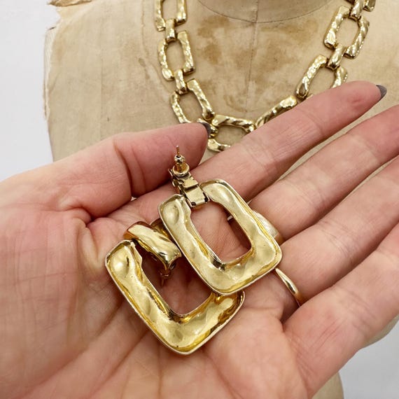 Chic gold rectangular chain link necklace and ear… - image 6