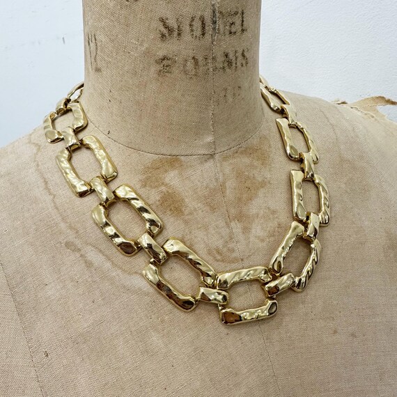 Chic gold rectangular chain link necklace and ear… - image 3