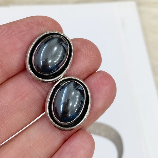 Nakai Navajo sterling hematite oval stud earrings.