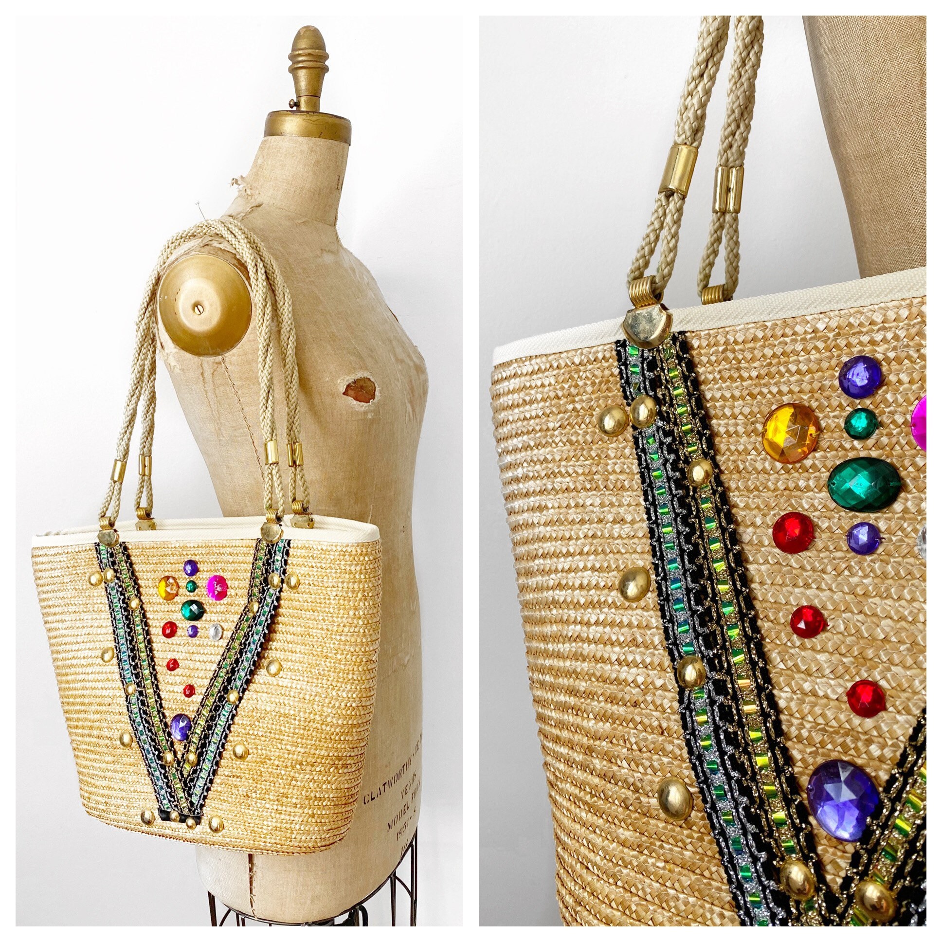 Fun gem studded woven beach bag. Etsy