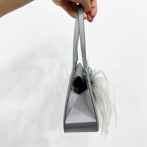 Grey Y2K feather puff evening bag. - image 6