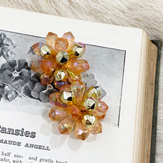 Fun 1960's gold and peach cluster clip ons. - image 2