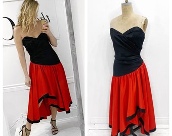 Dramatic black and red Zakura dress with full skirt. Size L.