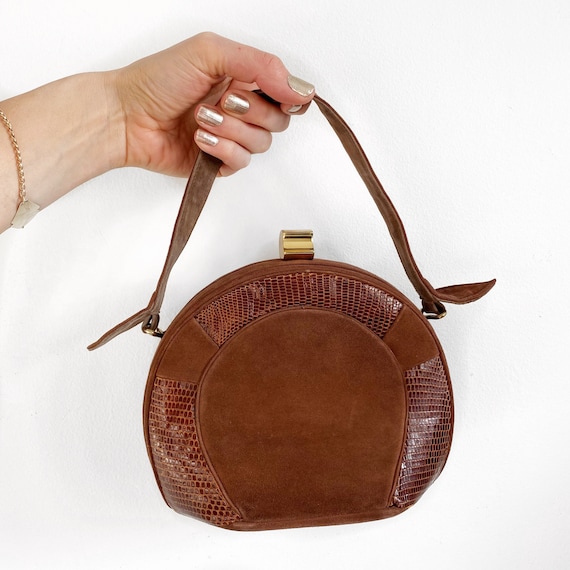 Rare Owens and Elmes 1940's brown suede handbag wi