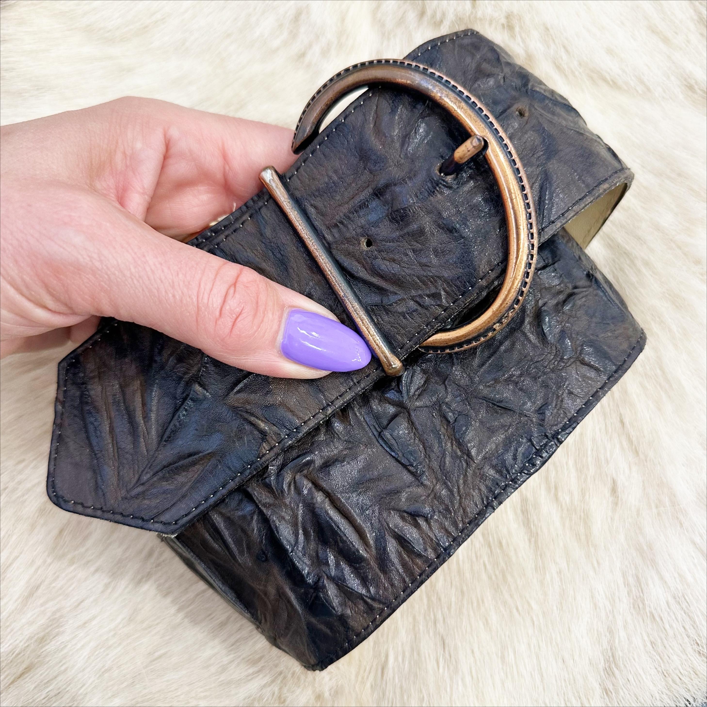Gorgeous Wide Crinkle Brown Leather Emmanuel Belt. Made in  display picture 1