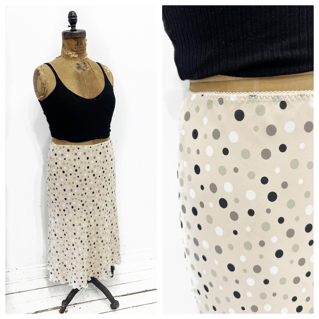 Fun Polka Dot Taupe Toned Bias Cut Y2K Midi Size