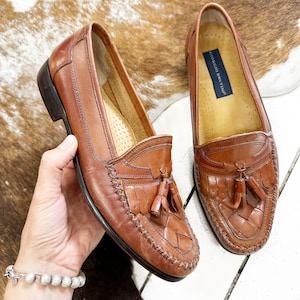 Stylish Cognac Leather Tassel Giorgio Brutini Loafers. Size  display picture 2