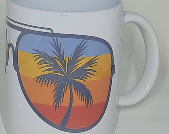 Surfer and Palm Tree Retro Aviators Mug