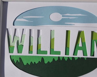 Personalised Name framed artwork 3D Mountain scene