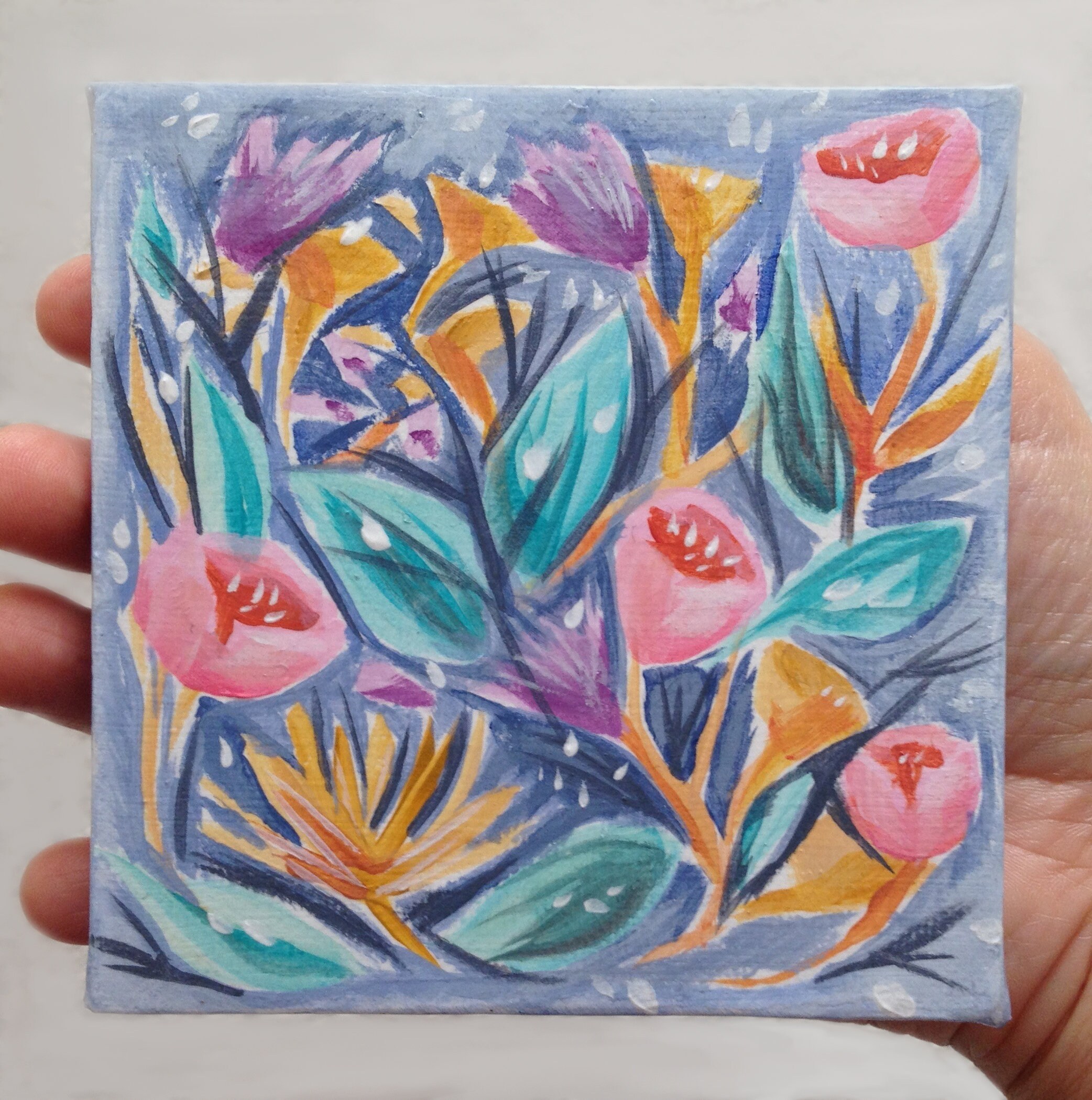Abstract Floral Art Original Painting on Canvas Mini Painting | Etsy