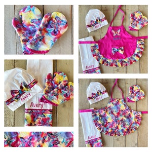 Made to order girl Custom Apron Child BUTTERFLY Apron PERSONALIZED Apron little girl apron Personalized Apron birthday gift pink purple
