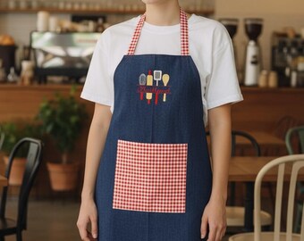 Custom Blue Jean Apron: FREE Personalization name, monogram, USA Made