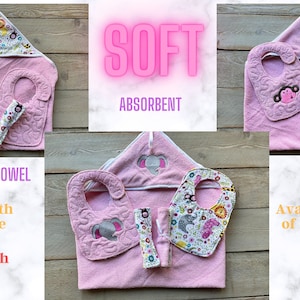 Hooded Bath Towels for Baby Personalized hooded towel Made to order matching custom burp and bib shower gift free personalization gift