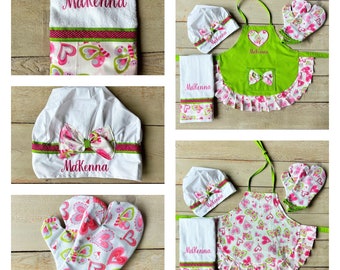 Heart Apron Personalized LOVE YOU kid and adult Apron free personalization Chef Hat oven mitts Custom PERSONALIZED gifts