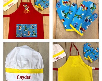 Custom Embroidered  duck apron and chef Hat for Boys Personalized apron Custom Apron Made to order apron free personalization