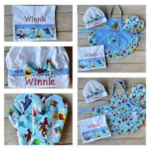 Winnie Kid Apron Child Apron Personalized Apron Winnie and friends Apron mitts Custom Apron little girl apron toddler Winnie the Pooh apron