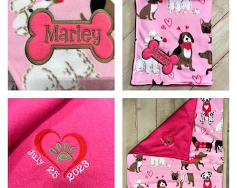 Reversible Personalized Dog Blanket Embroidered dog gifts puppy blankets Pet Blanket Custom dog blanket fleece dog blanket fleece blanket