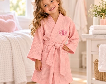 Personalized Waffle Weave Spa Cover Up for Kids, Monogrammed Pool Robe