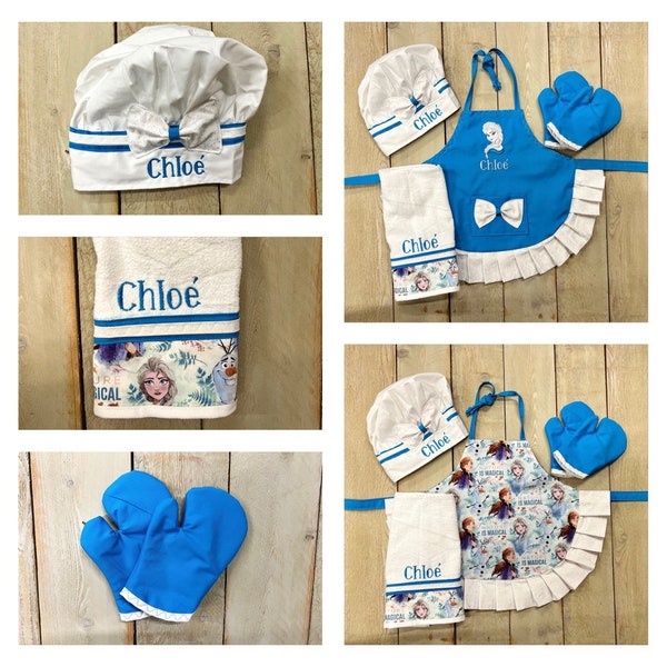 Frozen Elsa Apron Child Apron Personalized Apron gloved oven mitt Made to Order Elsa Embroidered custom apron Disney Elsa apron