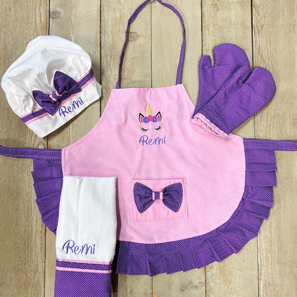 Unicorn Apron Child Apron Personalized Apron Unicorn rainbow Apron  oven mitts Personalized  Apron birthday gift little girl apron toddler