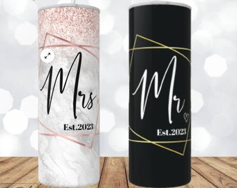 Personalized Mr. and Mrs. Wedding Tumbler: 20 oz Stainless Steel